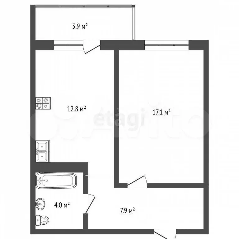1-к. квартира, 41,8 м, 6/7 эт. - Фото 0