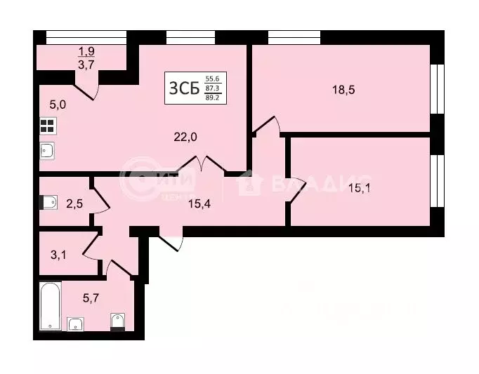 3-к кв. Воронежская область, Воронеж ул. Загоровского, 9/1 (89.2 м) - Фото 0