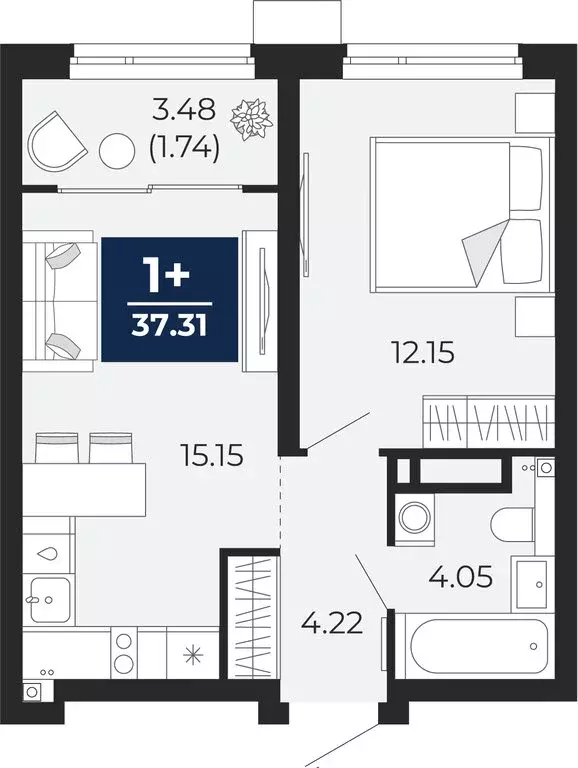Квартира-студия: Тюмень, Арктическая улица, 16 (39.05 м) - Фото 1