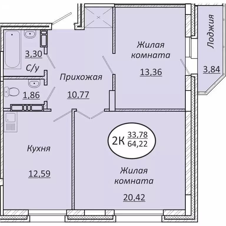 2-комнатная квартира: новосибирск, октябрьский район (64.22 м) - Фото 0