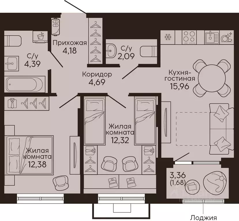 2-к кв. Свердловская область, Екатеринбург Вокзальный жилрайон,  ... - Фото 1
