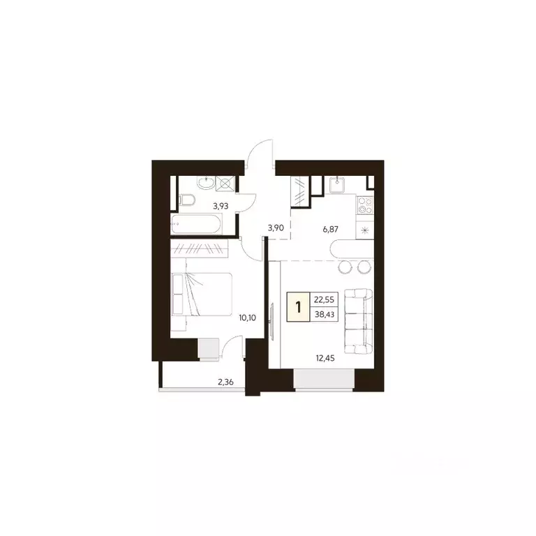 1-к кв. Башкортостан, Уфа ул. Жуковского, 19А (38.43 м) - Фото 1