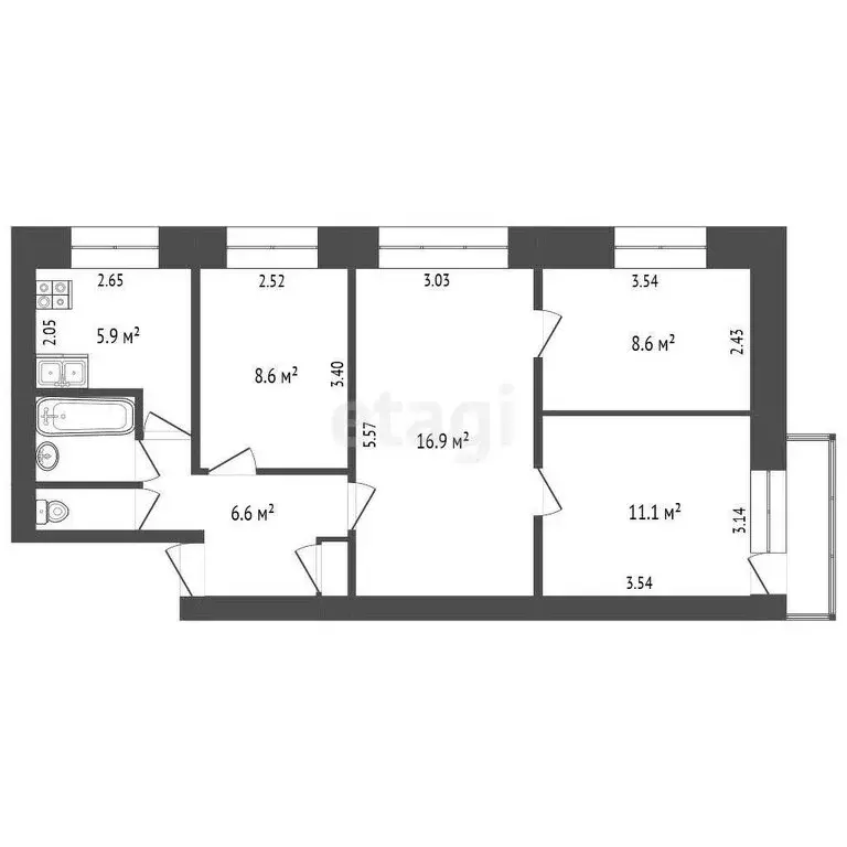 4-комнатная квартира: Омск, Ипподромная улица, 14А (61.6 м) - Фото 0
