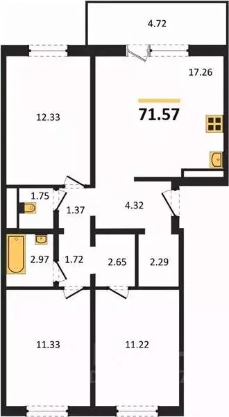 3-к кв. Челябинская область, Челябинский городской округ, пос. ... - Фото 1