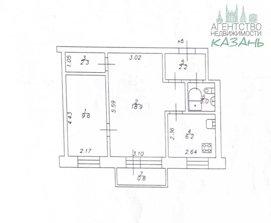 2-к кв. Татарстан, Казань Октябрьская ул., 48 (42.2 м) - Фото 2