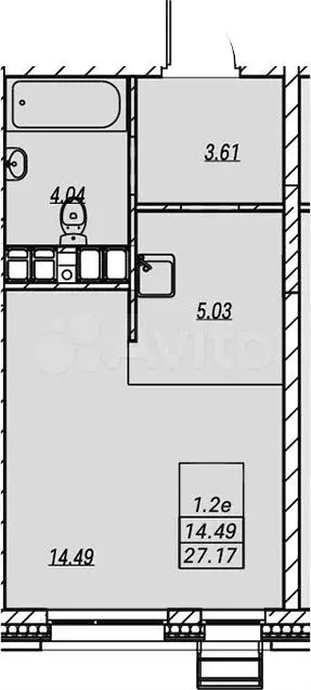 Квартира-студия, 27,2м, 17/19эт. - Фото 1