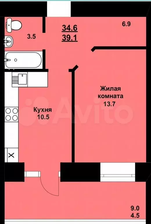 1-к. квартира, 39 м, 8/10 эт. - Фото 0