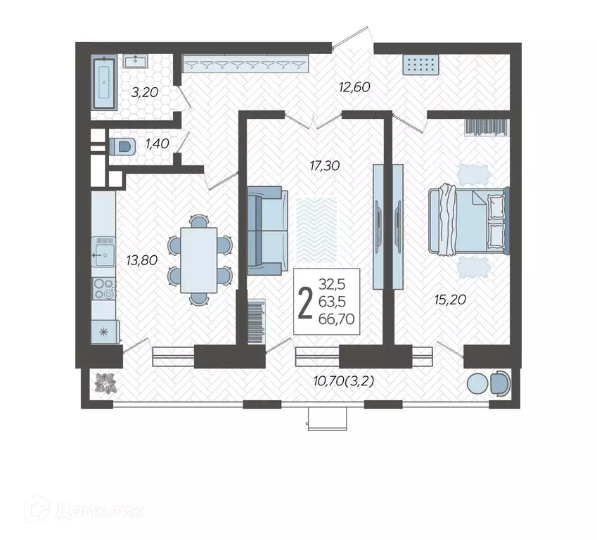 Продаётся 2-к квартира, 66.7 м - Фото 0