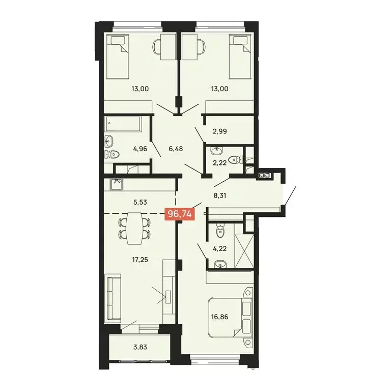 3-комнатная квартира: Архангельск, улица Валявкина, 9 (105.08 м) - Фото 1