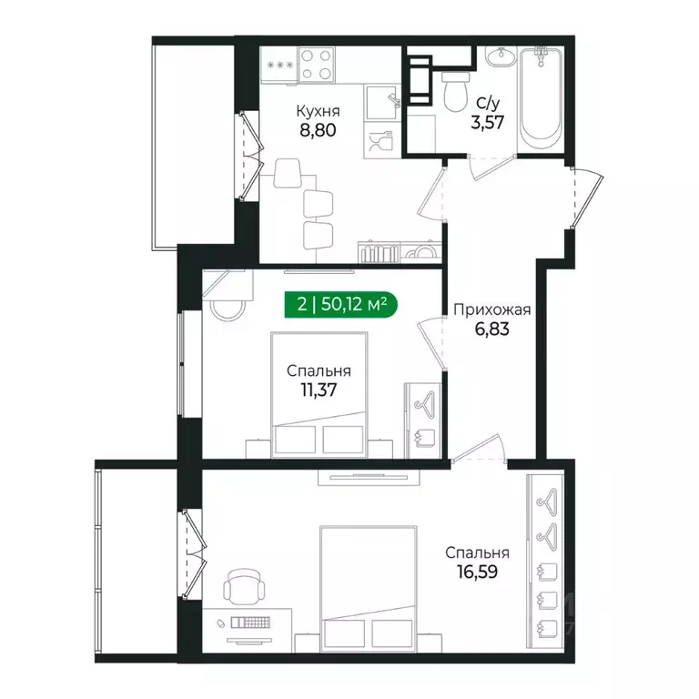 2-к кв. Ленинградская область, Сертолово Всеволожский район, ... - Фото 1