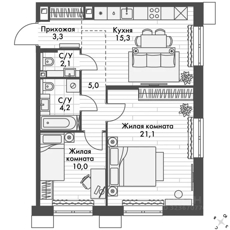 2-к кв. Приморский край, Владивосток Снеговая Падь мкр, ул. Адмирала ... - Фото 2