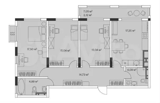 3-к. квартира, 91 м, 5/7 эт. - Фото 1