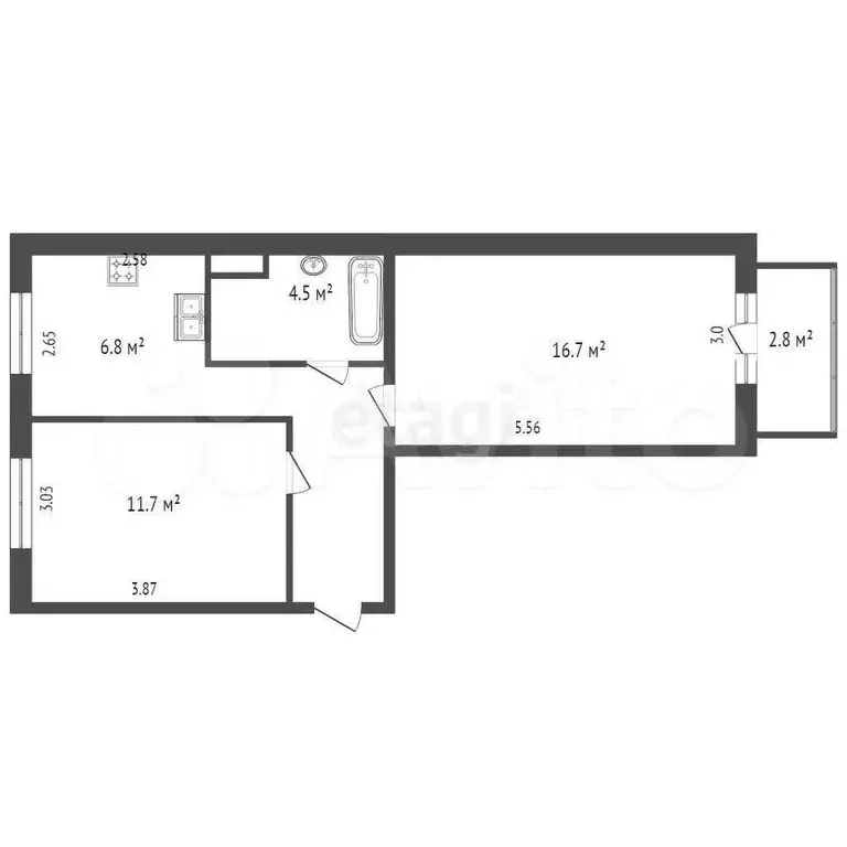 2-к. квартира, 46,4 м, 3/5 эт. - Фото 1