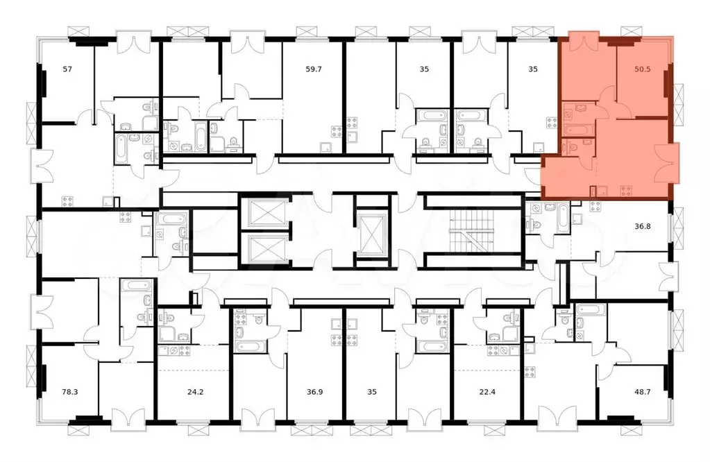 2-к. квартира, 50,5 м, 3/24 эт. - Фото 1