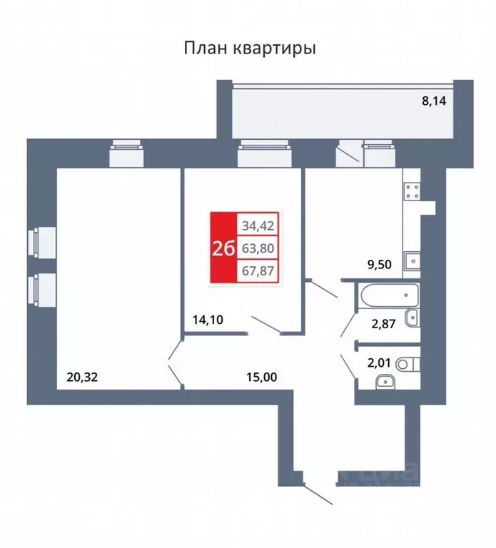 2-к кв. Башкортостан, Октябрьский ул. Рахимьяна Насырова, 7 (64.0 м) - Фото 0