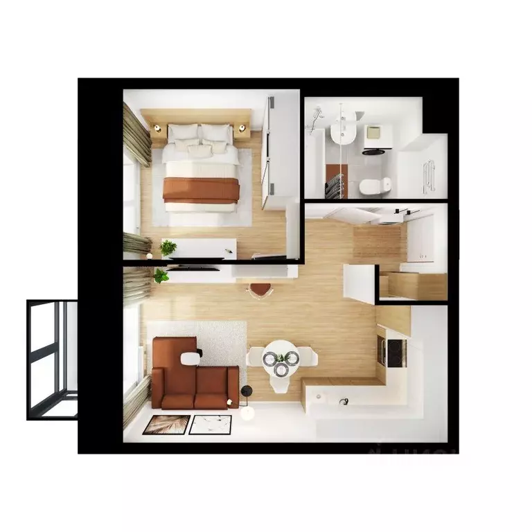 Квартира, 1 комната, 35.79 м - Фото 1