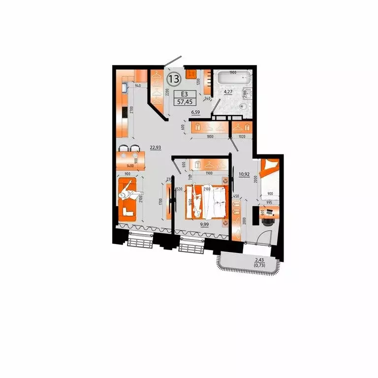 3-комнатная квартира: Владивосток, улица Капитана Шефнера, 25 (57.45 ... - Фото 2