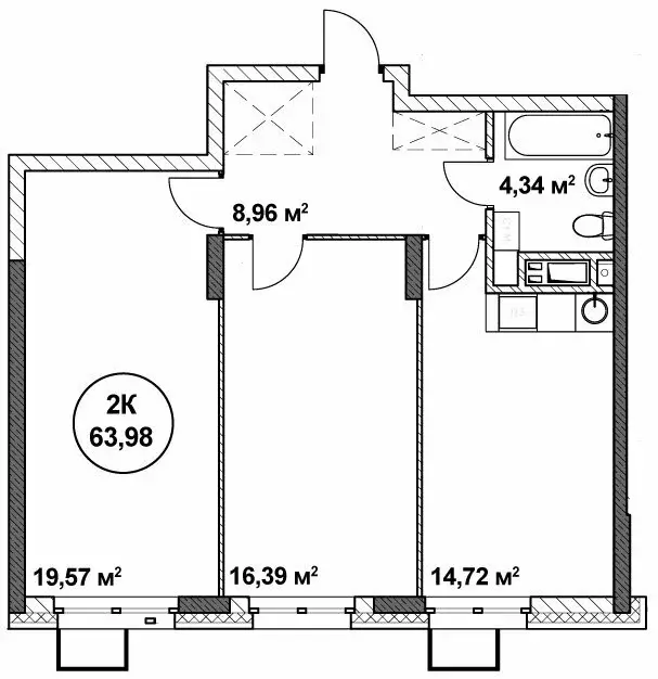 2-комнатная квартира: Нижний Новгород, Нижегородский район (63.98 м) - Фото 1