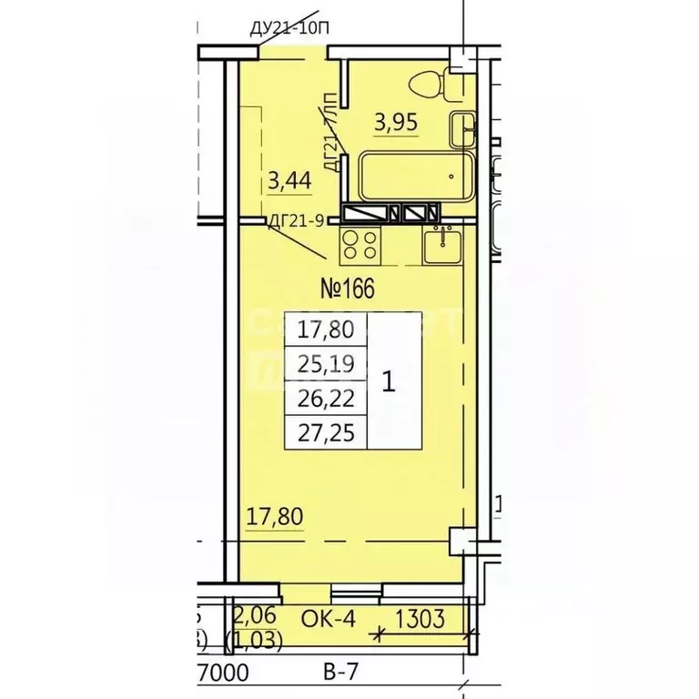 Студия Курская область, Курск Театральная ул., 18 (25.19 м) - Фото 2