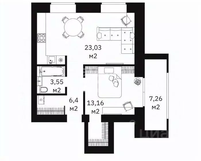 1-к кв. Тюменская область, Тюмень ул. Революции, 228 (46.15 м) - Фото 1