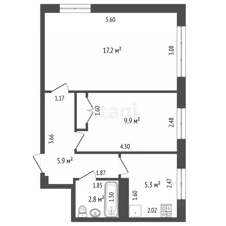 2-к кв. Самарская область, Самара Московское шоссе, 18-й км, 15 (41.9 ... - Фото 2