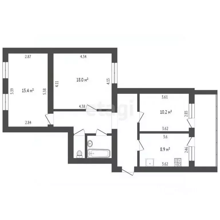 3-к кв. Белгородская область, Белгород ул. Губкина, 55а (69.0 м) - Фото 2
