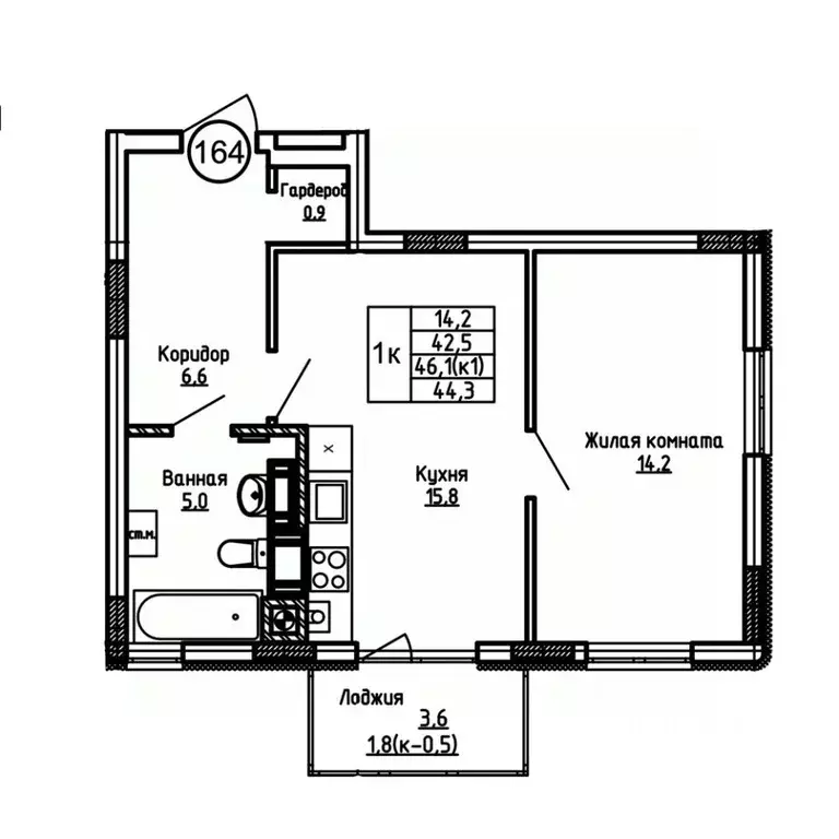 1-к кв. Калининградская область, Калининград ул. 1-я Большая окружная ... - Фото 1