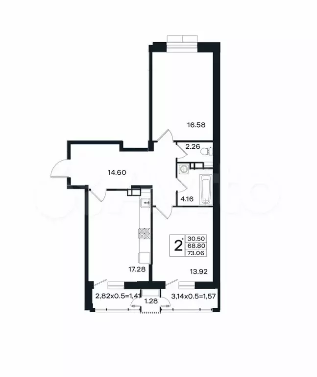 2-к. квартира, 73,1 м, 3/12 эт. - Фото 1