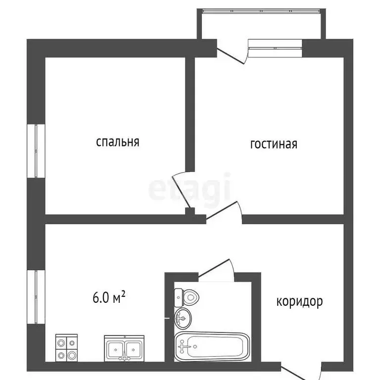 2-комнатная квартира: Киселёвск, улица 50 лет Октября, 27А (40.9 м) - Фото 0
