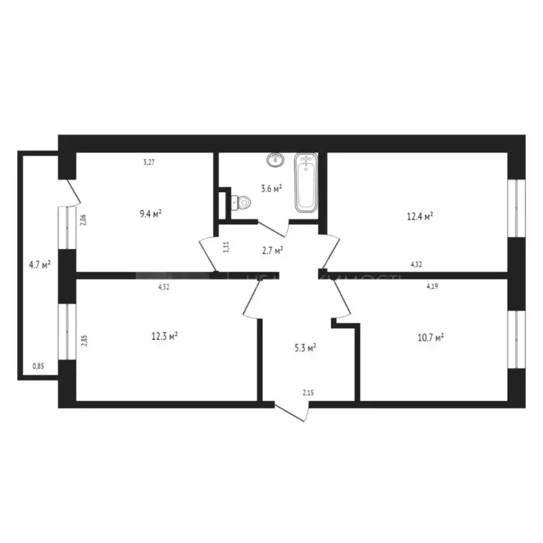 3-к кв. Тюменская область, Тюмень ул. Новоселов, 107к2 (55.7 м) - Фото 2