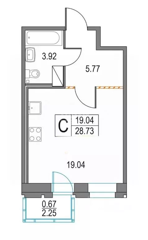 Студия Санкт-Петербург Коломяжский просп., 11 (28.73 м) - Фото 2