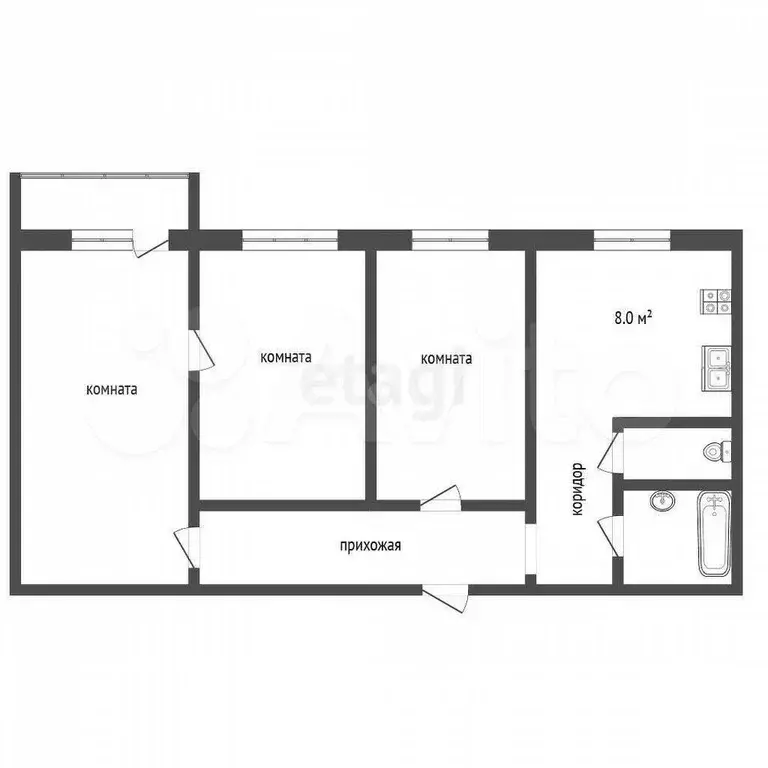 3-к. квартира, 55 м, 7/9 эт. - Фото 0
