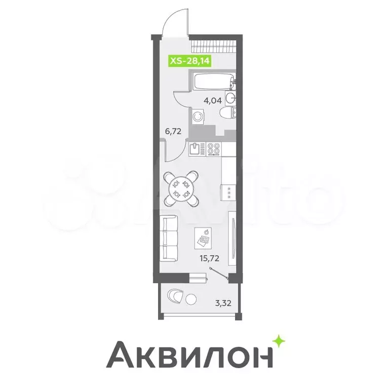 Квартира-студия, 28,1 м, 9/13 эт. - Фото 1