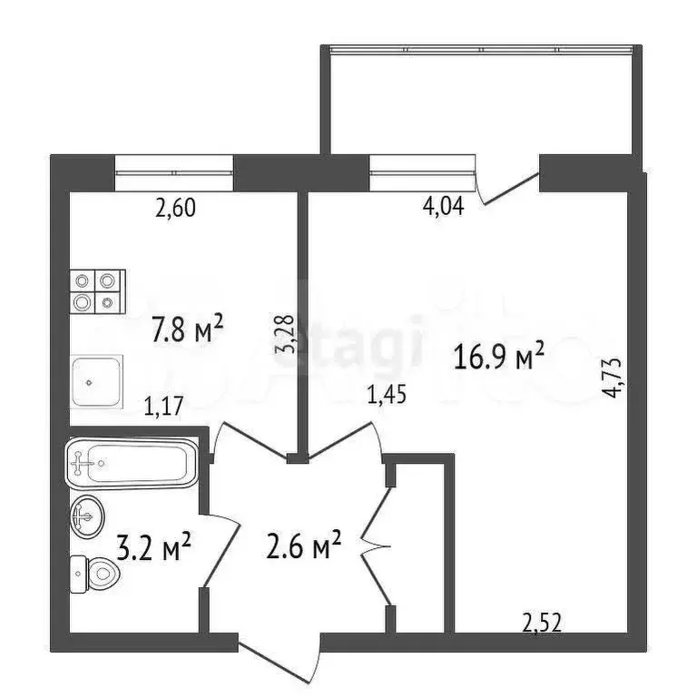 1-к. квартира, 31,2 м, 3/5 эт. - Фото 0
