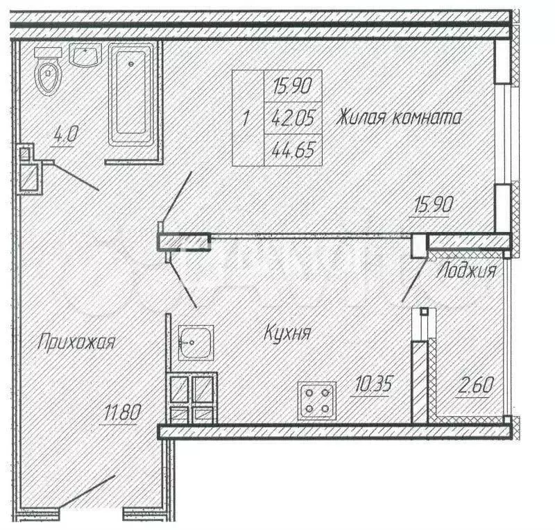 1-к. квартира, 44 м, 16/17 эт. - Фото 0