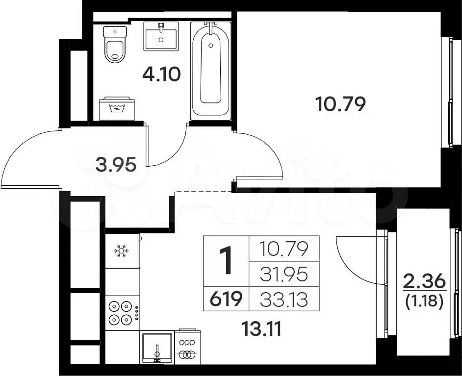 1-к. квартира, 33,1 м, 4/17 эт. - Фото 0