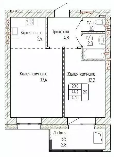 2-к кв. Алтайский край, Новоалтайск ул. Титова, 6 (47.0 м) - Фото 0