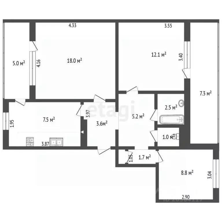 3-к кв. Севастополь ул. Колобова, 21 (73.1 м) - Фото 1