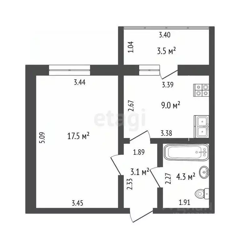 1-к кв. Башкортостан, Стерлитамак ул. Строителей, 69 (33.9 м) - Фото 1