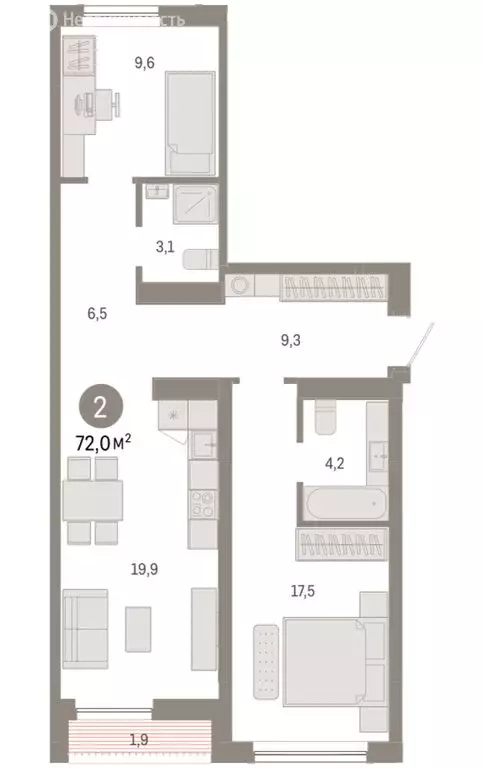 2-комнатная квартира: Новосибирск, Большевистская улица, с49 (72.03 м) - Фото 1