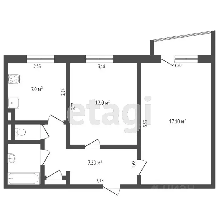 2-к кв. Крым, Симферополь ул. Бела Куна (47.5 м) - Фото 1