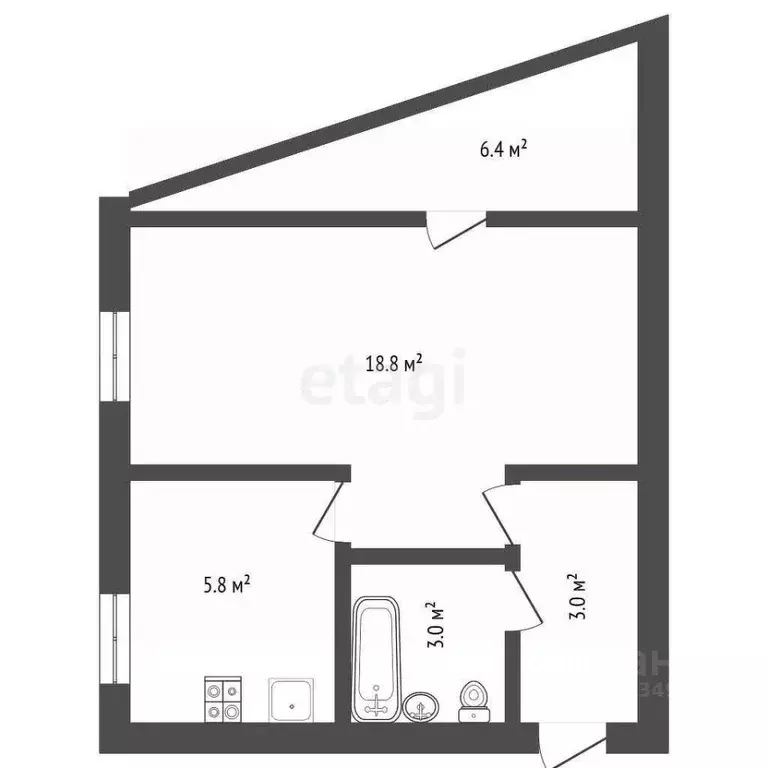 1-к кв. Воронежская область, Воронеж ул. Моисеева, 1 (37.0 м) - Фото 2