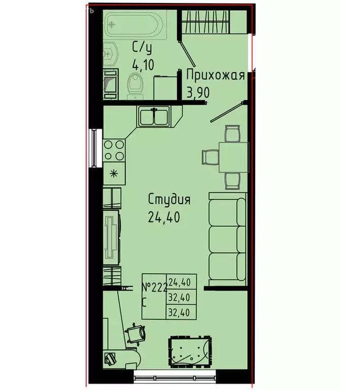 Квартира-студия: Коммунар, Железнодорожная улица, 41к2 (32.4 м) - Фото 1