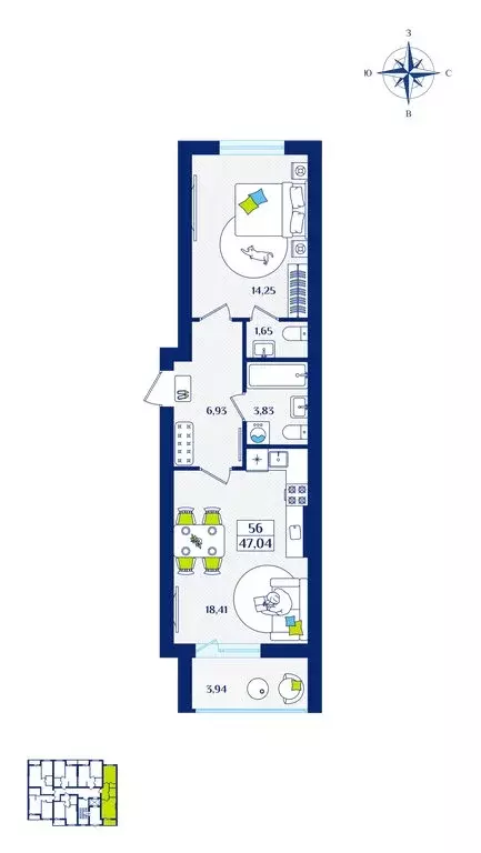 1-комнатная квартира: Калининградская область, Зеленоградск (47.04 м) - Фото 1