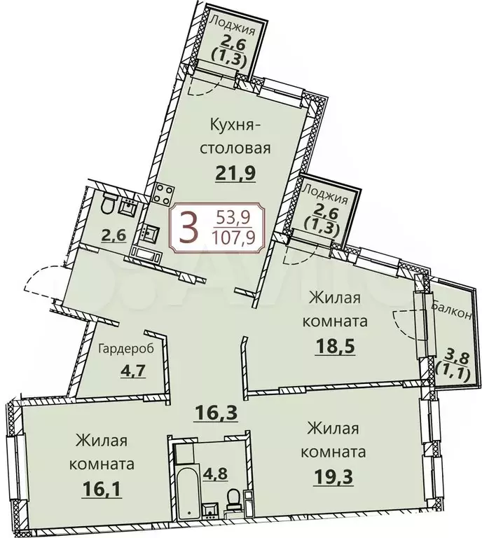 3-к. квартира, 111,9 м, 1/8 эт. - Фото 0