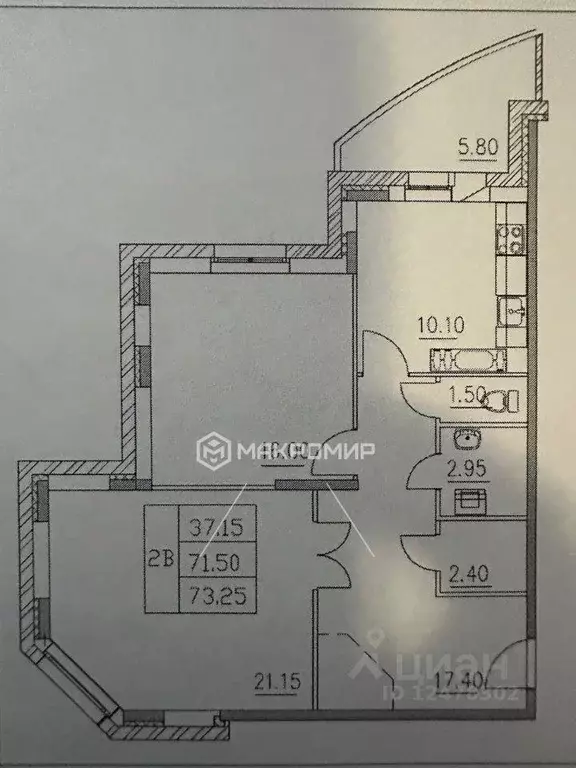 Квартира, 2 комнаты, 71.8 м - Фото 1