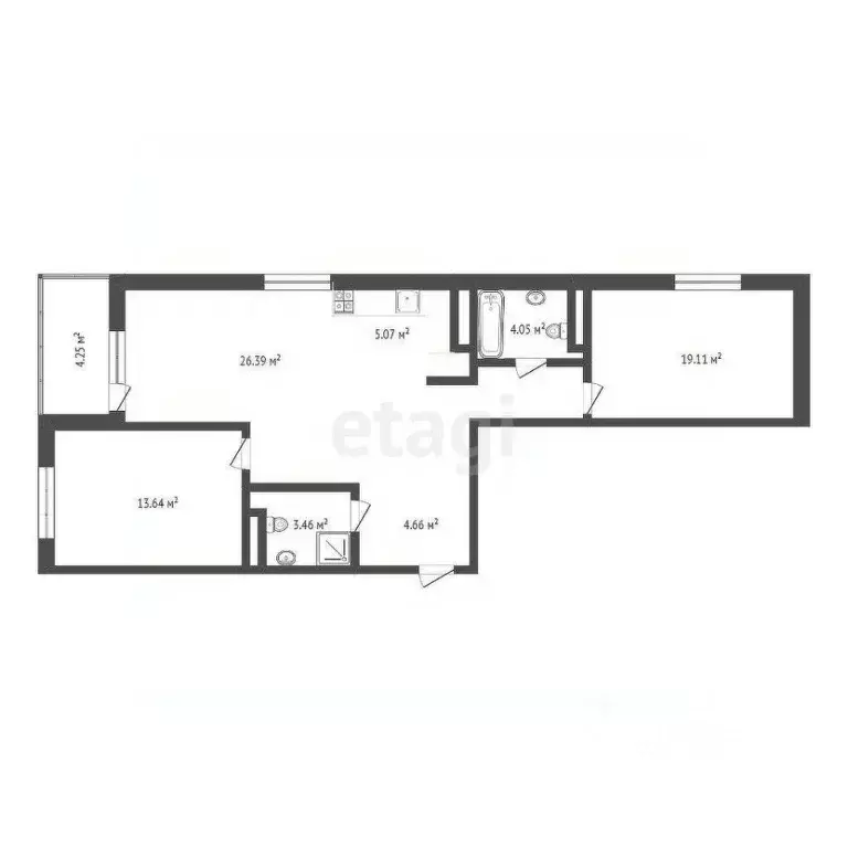 2-к кв. Тюменская область, Тюмень ул. Ю.-Р.Г. Эрвье, 34к1 (77.3 м) - Фото 2