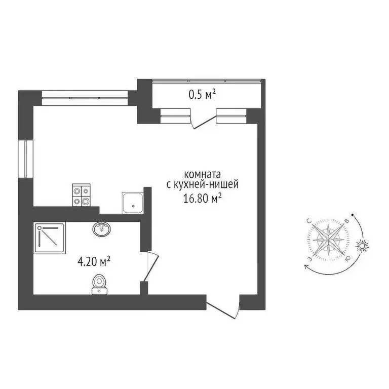 Квартира-студия: Зеленоградск, улица Гагарина, 57 (21.5 м) - Фото 1