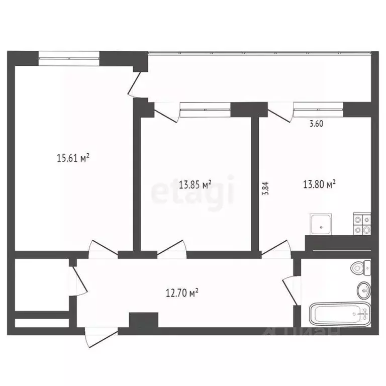 2-к кв. Тюменская область, Тюмень ул. Максима Горького, 90 (72.4 м) - Фото 2