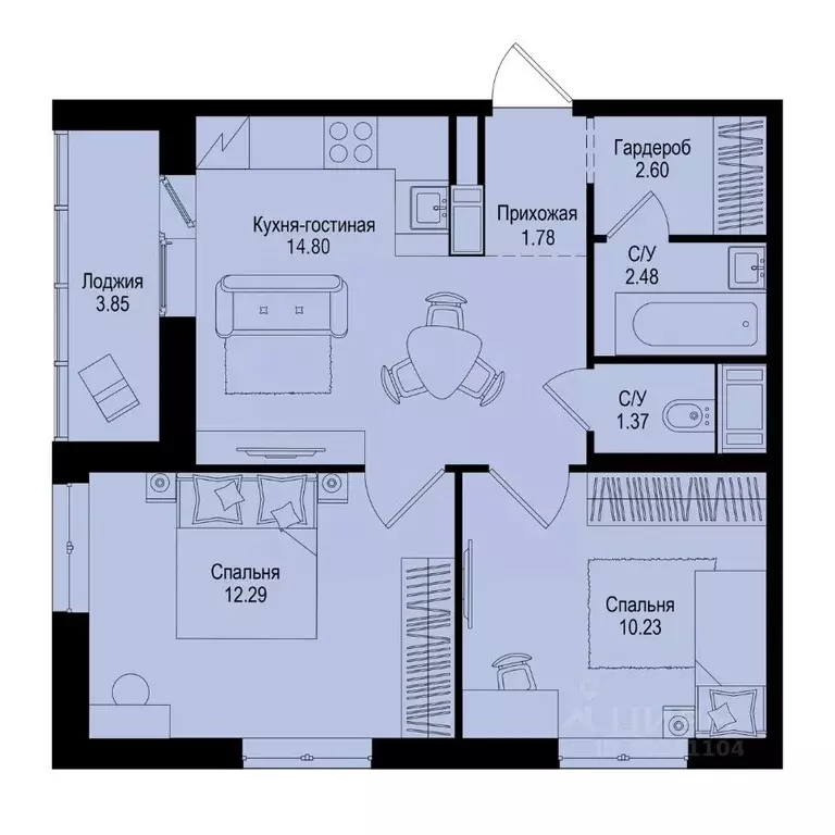 2-к кв. Ленинградская область, Всеволожский район, Заневское городское ... - Фото 1